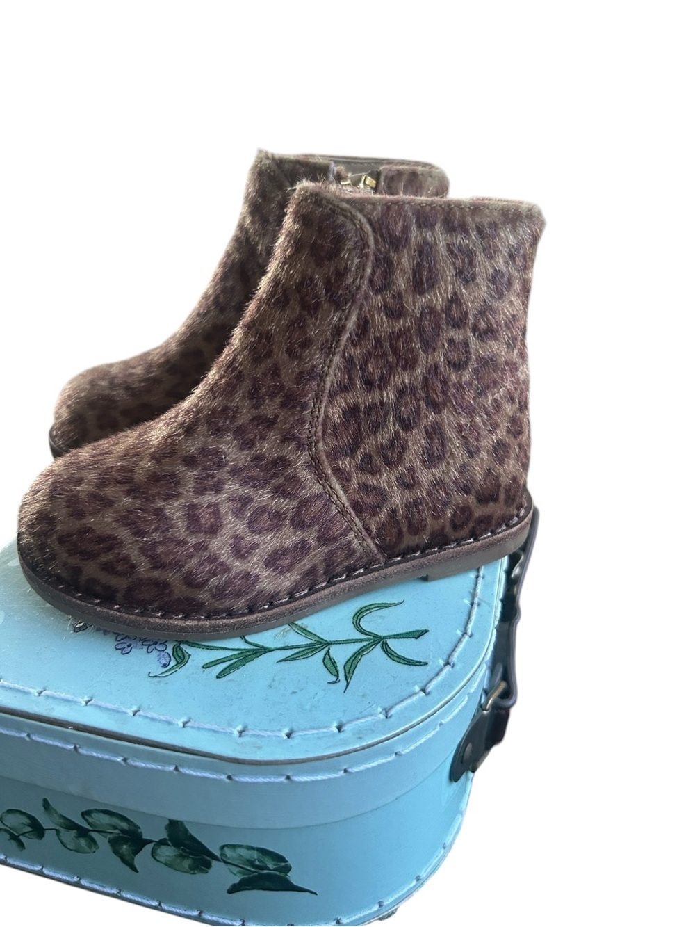 Janie and Jack calf hair earth leopard print side zip booties infant size 4